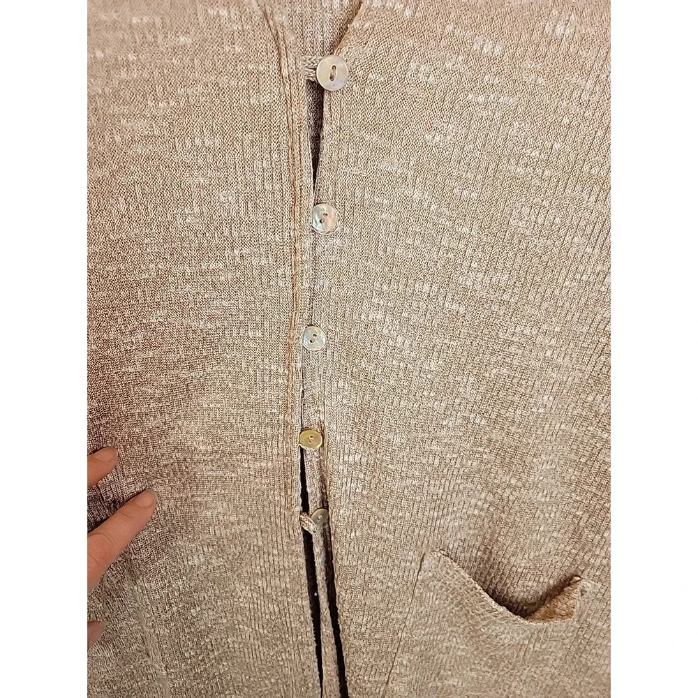 Maurices Cardigan Sweater Longline Button Front Ribbed Knit Pocket Beige Large